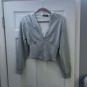 CIDER Gray Zip Up Crop Hoodie, Size S